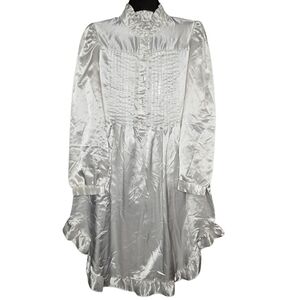 Vintage Gilead White Liquid Satin Victorian Nightgown Puff Long Sleeve Mock Neck
